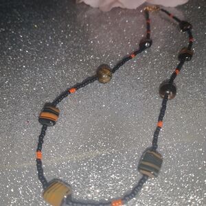Elegant Black and Orange Beaded Necklace
